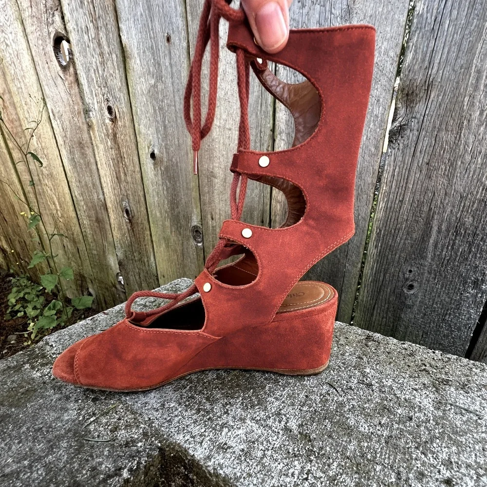 Chloé Foster Cinnamon Suede Gladiator Wedge Sandal 37 - Picture 11 of 13